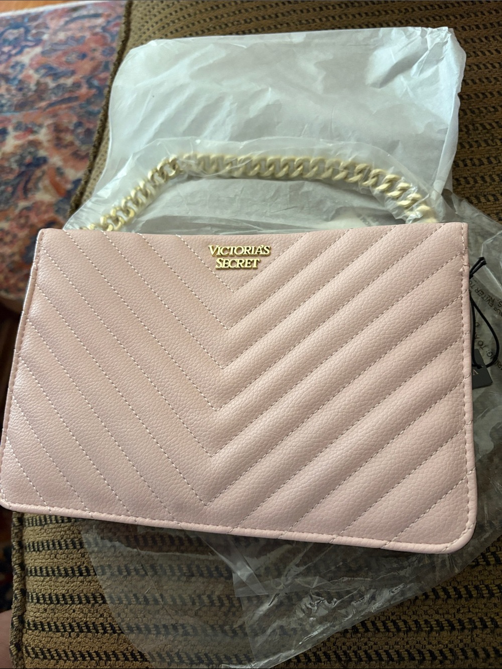 Victoria's Secret Light Pink Quilted Wristlet Clutch/Shoulder Bag